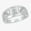 Modern Bride Mens 3mm 1/3 Ct. T.w. Natural White Diamond 10k White Gold Wedding Band In Silver