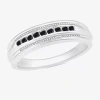 Modern Bride Mens 3mm 1/4 Ct. T.w. Natural Black Diamond 10k White Gold Wedding Band In Silver