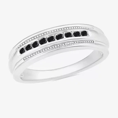 Modern Bride Mens 3mm 1/4 Ct. T.w. Natural Black Diamond 10k White Gold Wedding Band In Silver