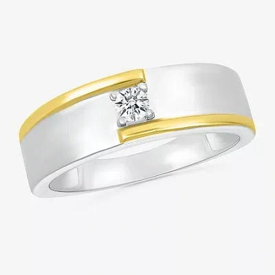 Modern Bride Mens 3mm 1/6 Ct. T.w. Natural White Diamond 10k Two Tone Gold Wedding Band In Silver