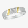 Modern Bride Mens 3mm 1/8 Ct. T.w. Natural White Diamond 10k Two Tone Gold Wedding Band In Metallic