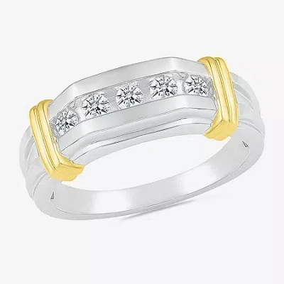 Modern Bride Mens 3mm 3/8 Ct. T.w. Natural White Diamond 10k Two Tone Gold Wedding Band In Silver