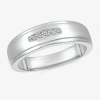 Modern Bride Mens 4.5mm 1/10 Ct. T.w. Natural White Diamond 14k White Gold Wedding Band In Metallic