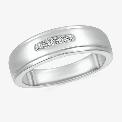 Modern Bride Mens 4.5mm 1/10 Ct. T.w. Natural White Diamond 14k White Gold Wedding Band