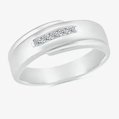 Modern Bride Mens 4.5mm 1/5 Ct. Natural White Diamond 10k Two Tone Gold Wedding Band In Silver