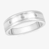 Modern Bride Mens 4mm 1/10 Ct. T.w. Natural White Diamond 10k White Gold Wedding Band In Metallic
