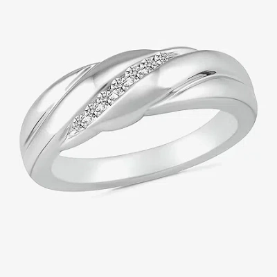 Modern Bride Mens 4mm 1/6 Ct. T.w. Natural White Diamond 10k White Gold Wedding Band In Silver