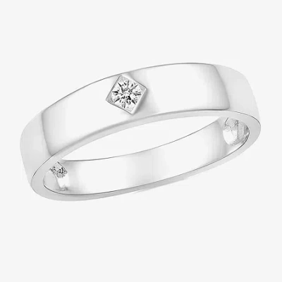 Modern Bride Mens 4mm Diamond Accent Natural White Diamond 10k White Gold Wedding Band In Silver