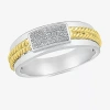 Modern Bride Mens 5.5mm 1/10 Ct. T.w. Natural White Diamond 10k Two Tone Gold Wedding Band In Silver