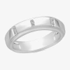 Modern Bride Mens 5mm 1/6 Ct. T.w. Natural White Diamond 10k White Gold Wedding Band In Silver