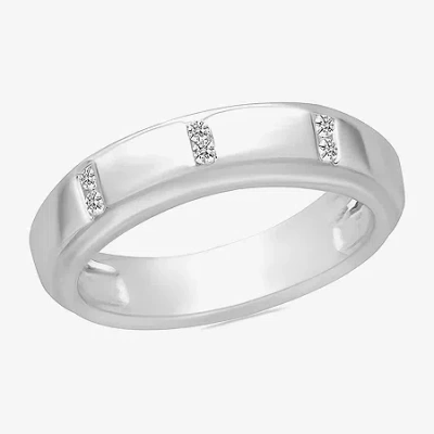 Modern Bride Mens 5mm 1/6 Ct. T.w. Natural White Diamond 10k White Gold Wedding Band In Silver