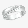Modern Bride Mens 5mm 1/6 Ct. T.w. Natural White Diamond 10k White Gold Wedding Band In Metallic
