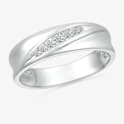 Modern Bride Mens 5mm 1/6 Ct. T.w. Natural White Diamond 10k White Gold Wedding Band In Metallic