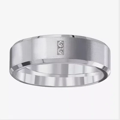 Modern Bride Mens 5mm Diamond Accent Natural White Diamond Titanium Wedding Band In Transparent