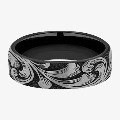 Modern Bride Mens 6.5mm Titanium Wedding Band In Black
