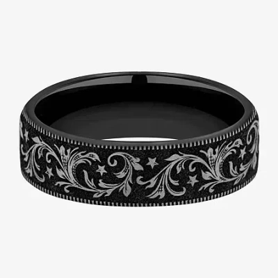 Modern Bride Mens 6.5mm Titanium Wedding Band In Black