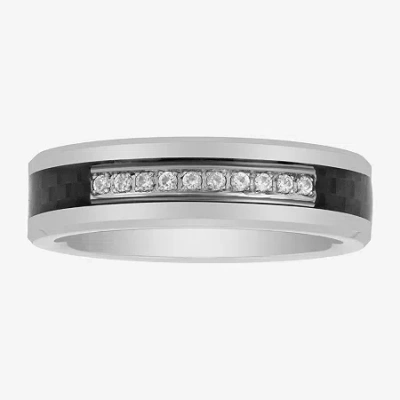 Modern Bride Mens 6mm 1/10 Ct. T.w. Natural Diamond Tungsten Wedding Band In Silver