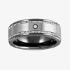 Modern Bride Mens 6mm Diamond Accent Natural White Diamond Ceramic Wedding Band In Silver