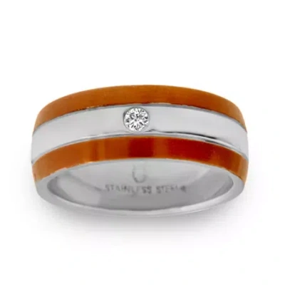 Modern Bride Mens 6mm Diamond Accent Natural White Diamond Stainless Steel Wedding Band In Transparent