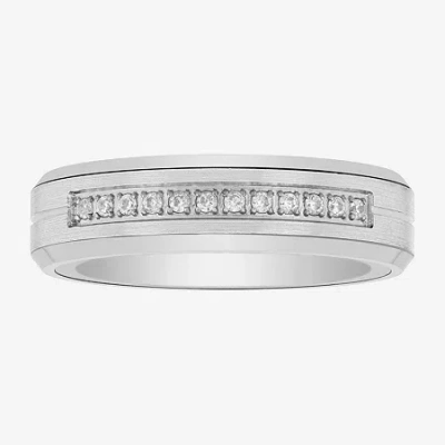 Modern Bride Mens 6mm Natural Diamond Tungsten Wedding Band In Silver