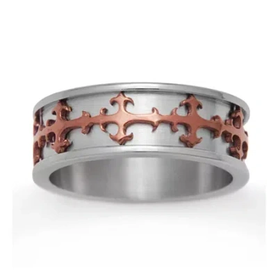 Modern Bride Mens 6mm Stainless Steel Cross Wedding Band In Transparent