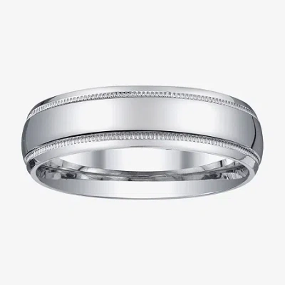 Modern Bride Mens 6mm Sterling Silver Wedding Band In White