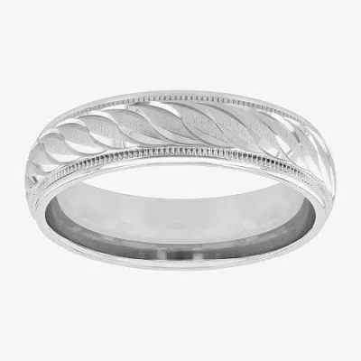 Modern Bride Mens 6mm Swirl Sterling Silver Band In White