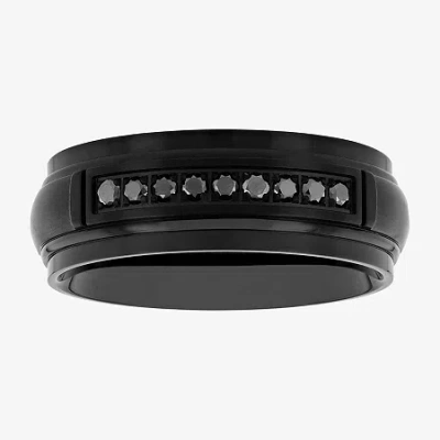 Modern Bride Mens 7.5mm 1/7 Ct. T.w. Natural Black Diamond Stainless Steel Wedding Band In Transparent