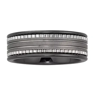 Modern Bride Mens 7.5mm Ceramic & Stainless Steel Band In Black