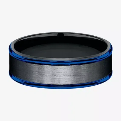 Modern Bride Mens 7mm Cobalt Wedding Band In Black