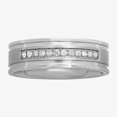 Modern Bride Mens 8mm 1/10 Ct. T.w. Black Diamond Tungsten Wedding Band In White