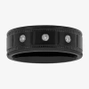 Modern Bride Mens 8mm 1/10 Ct. T.w. Natural White Diamond Stainless Steel Wedding Band In Black