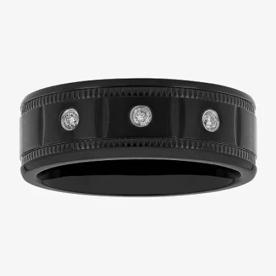 Modern Bride Mens 8mm 1/10 Ct. T.w. Natural White Diamond Stainless Steel Wedding Band In Transparent