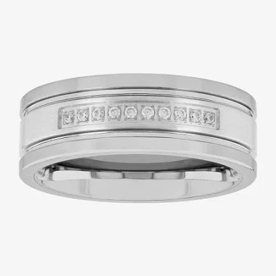 Modern Bride Mens 8mm 1/10 Ct. T.w. Tungsten Wedding Band In Silver
