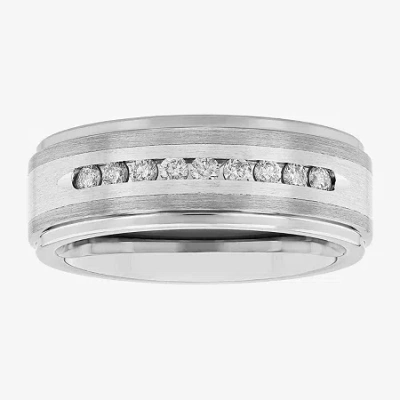 Modern Bride Mens 8mm 1/4 Ct. T.w. Natural White Diamond Stainless Steel Tungsten Wedding Band In Transparent