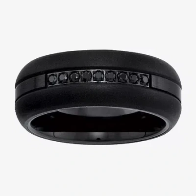 Modern Bride Mens 8mm 1/5 Ct. Natural Black Diamond Tungsten Wedding Band In Transparent