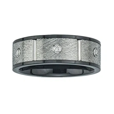 Modern Bride Mens 8mm 1/5 Ct.t.w. Natural Diamond Stainless Steel & Ceramic Wedding Band In Transparent