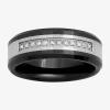 Modern Bride Mens 8mm 1/7 Ct. T.w. Natural White Diamond Ceramic Stainless Steel Wedding Band In Multi
