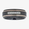Modern Bride Mens 8mm 1/7 Ct. T.w. Natural White Diamond Tungsten Wedding Band In Black