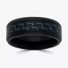 Modern Bride Mens 8mm Black Stainless Steel With Blue Carbon Fiber Wedding Band In Black