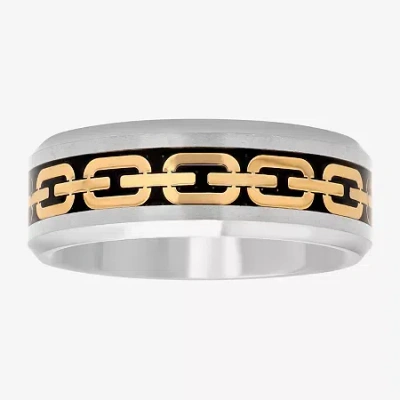 Modern Bride Mens 8mm Comfort Fit Chain Inlay Tungsten Wedding Band In Multi