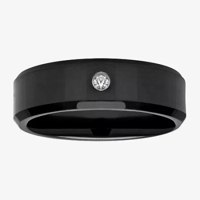 Modern Bride Mens 8mm Diamond Accent Black Diamond Tungsten Wedding Band