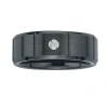 Modern Bride Mens 8mm Diamond-accent Black Stainless Steel & Ceramic Wedding Band In Black