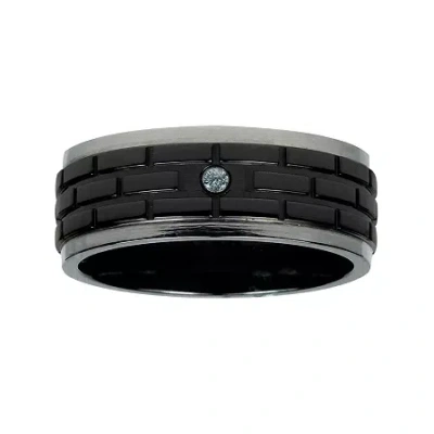 Modern Bride Mens 8mm Diamond-accent Black Titanium Wedding Band
