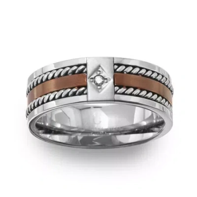 Modern Bride Mens 8mm Diamond Accent Natural White Diamond Stainless Steel Wedding Band In Transparent