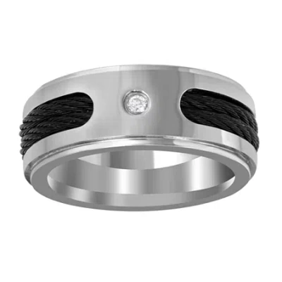 Modern Bride Mens 8mm Diamond Accent Natural White Diamond Titanium Wedding Band In Silver