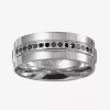 Modern Bride Mens 8mm Diamond Stainless Steel Wedding Band In Metallic