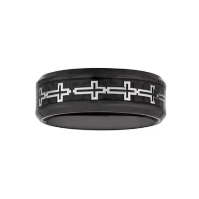 Modern Bride Mens 8mm Stainless Steel Cross Wedding Band In Transparent