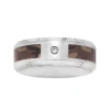 Modern Bride Mens 8mm Stainless Steel Diamond-accent Camouflage Wedding Band In Metallic