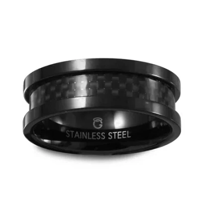Modern Bride Mens 8mm Stainless Steel Wedding Band In Black